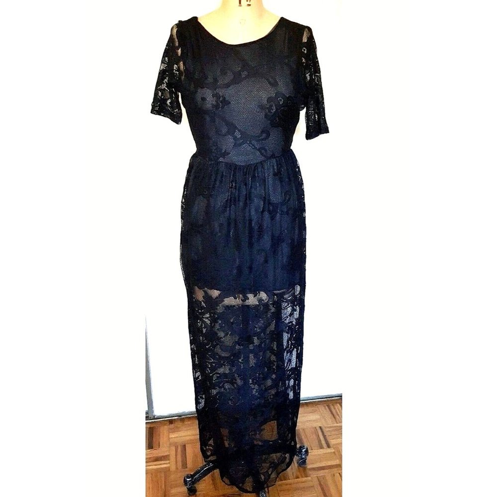 Asos maxi black full lace V back  lined dress gown 4